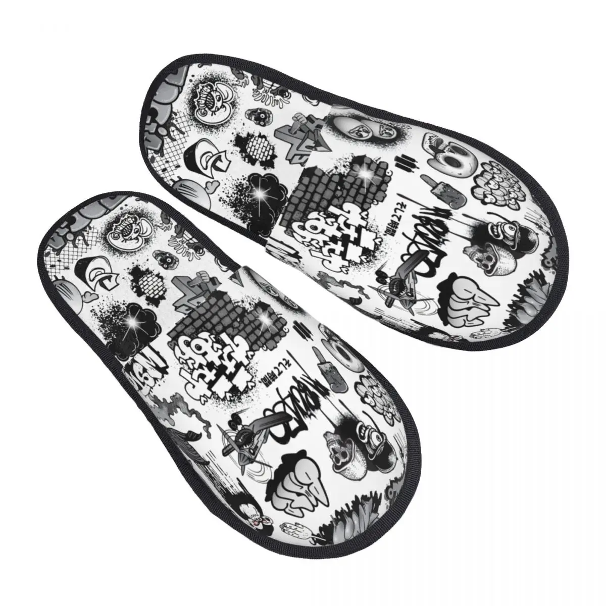 شباشب جدارية للضيوف من Street Art Graffiti للنساء في المنتجعات الصحية، شبشب منزل كرتوني عتيق مطبوع حسب الطلب