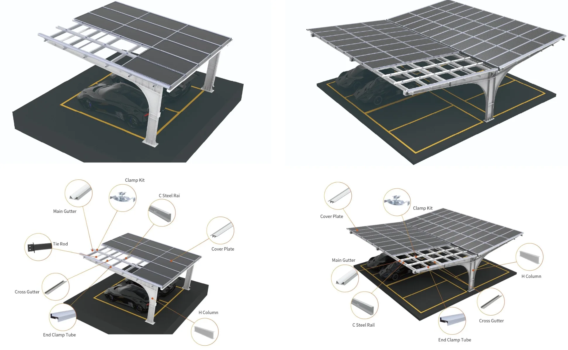Double Cantilever Purlin Commercial Waterproof Steel Solar Carport for Solar Panel Racking Mounting Frame Brackets Support - Detail 1