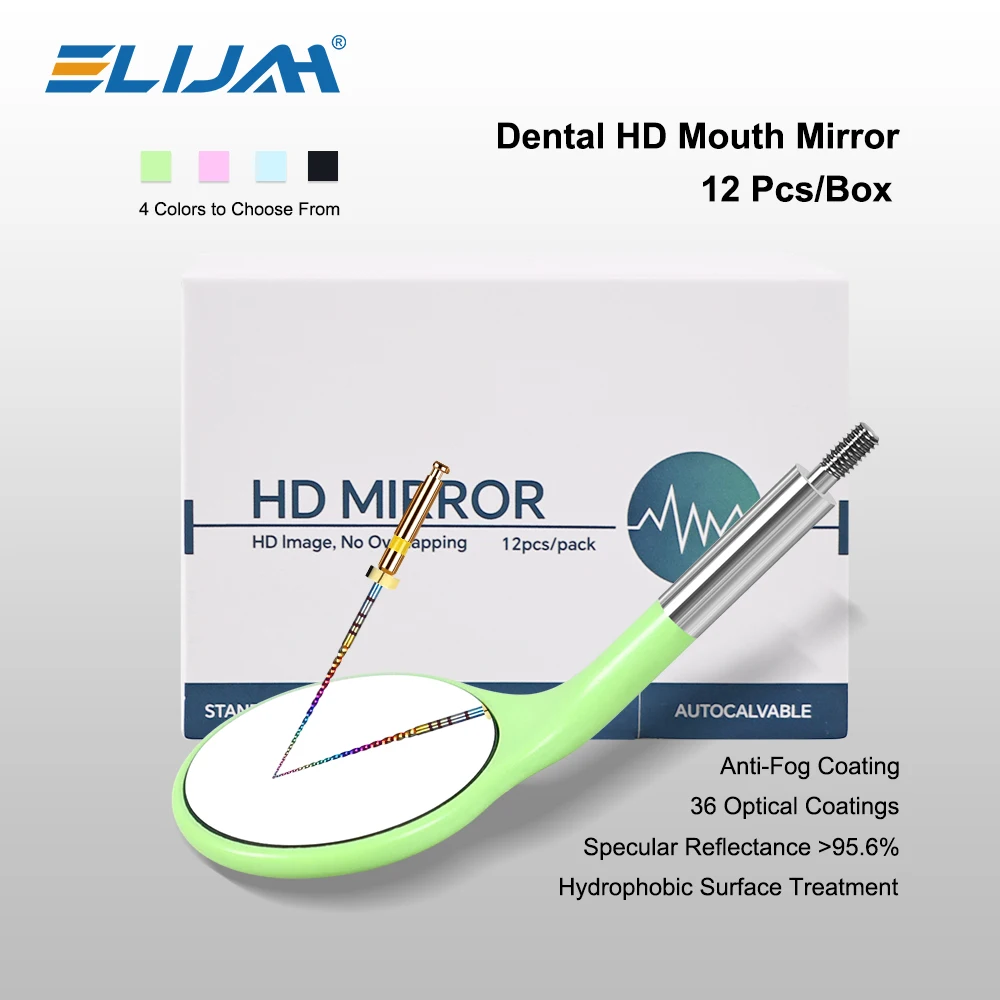 ELIJAH 12Pcs/Box Dental HD Mouth Mirror Dentistry High Reflectance Anti-fog for Clinical Examination & Posterior Observation