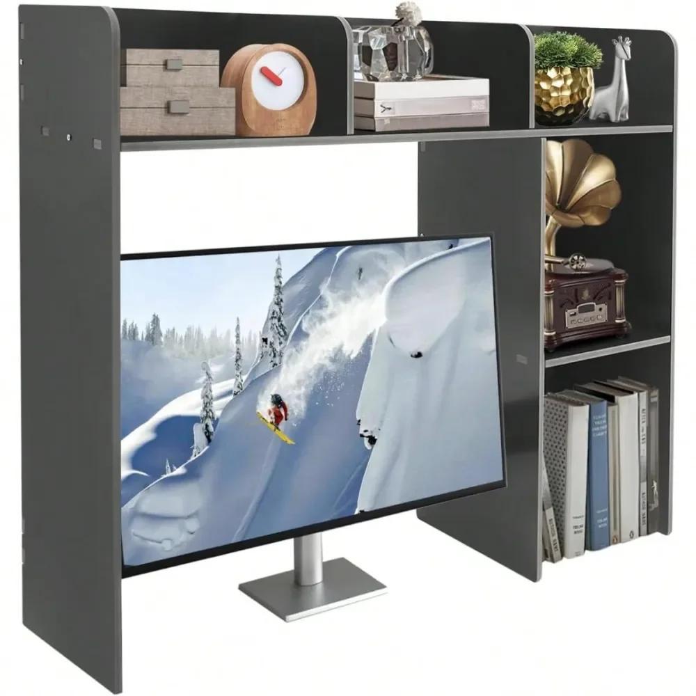 

Desktop Bookshelf, PVC Desk Storage Hutch With 5 Shelves For Computer Desk, 3Tier Desktop Display Organizer Rack For Office Hom