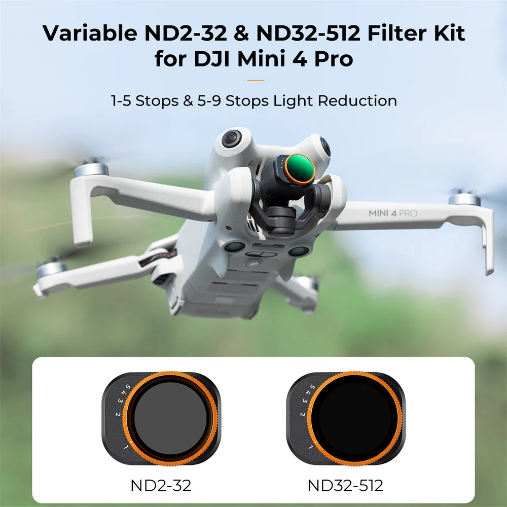 K&F Concept Drone Filter Variable ND Lens Filter Kits For DJI Mini 4 Pro 2 Pack ND2-32+ND32-512 with 28 Layers of Nano-coating