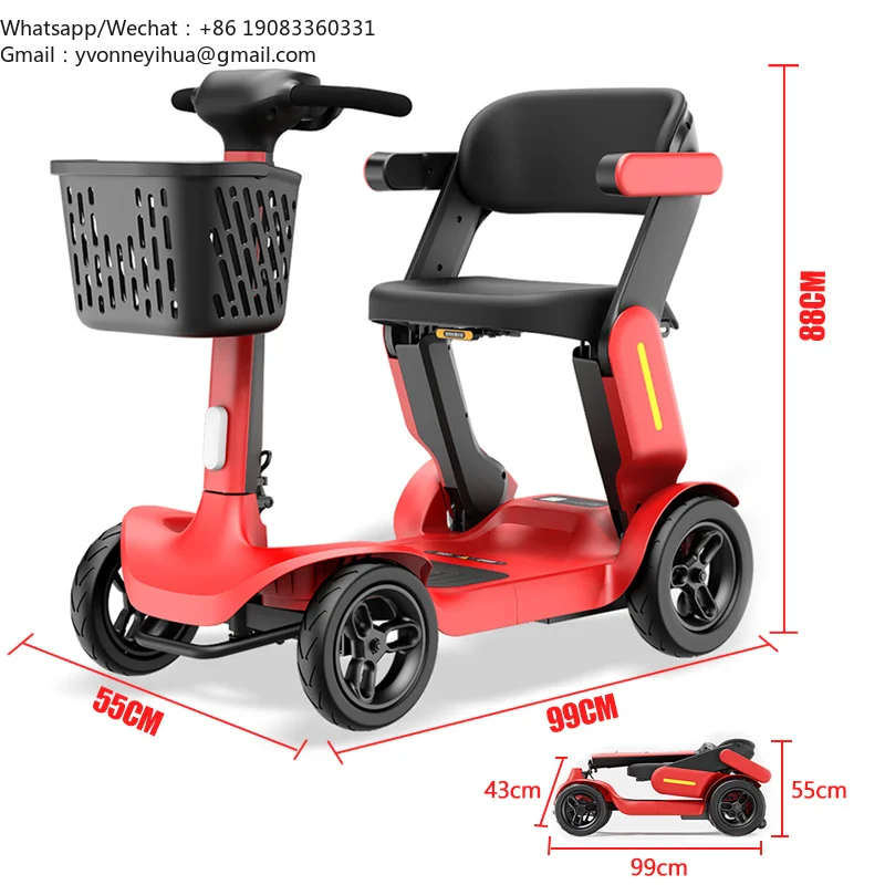 Luxury New Design Intelligent Portable Lightweight Folding Handicapped 4 Wheels Elderly Mobility Electric Scooter Disabled