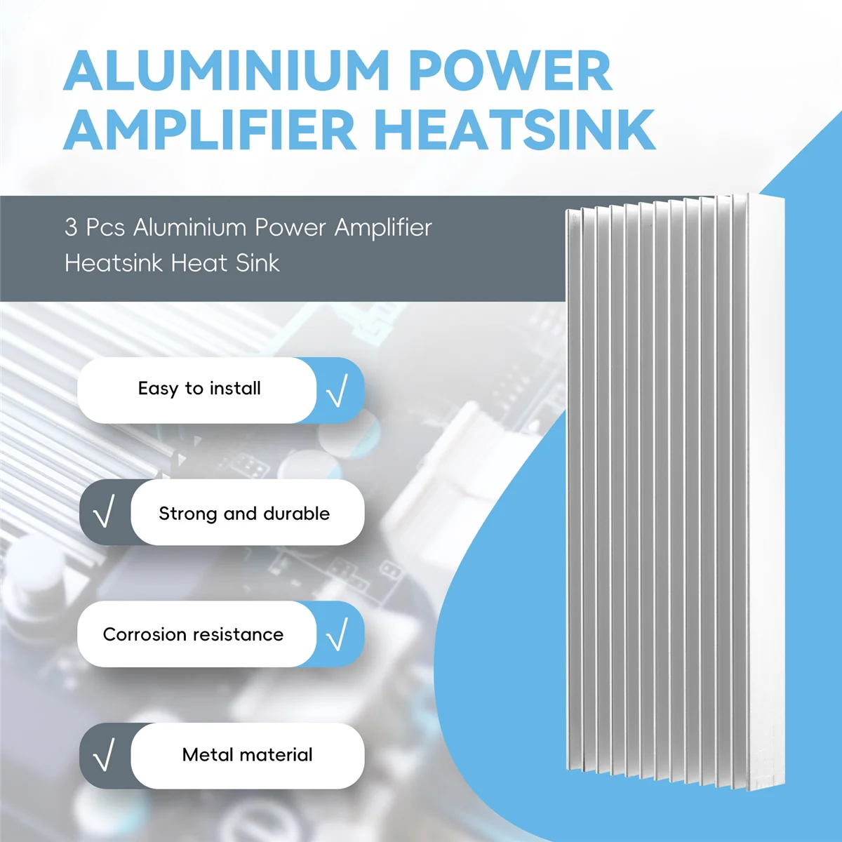 MQXGF 3 Pcs Aluminium Power Amplifier Heatsink Heat Sink 100X40X11mm