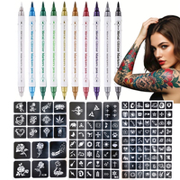 Temporary Skin Tattoo Pen with 10 Colors,Allowing for Bold And Fine Lines on The Body Face,Long-Lasting Colors,Dual-Ended Design