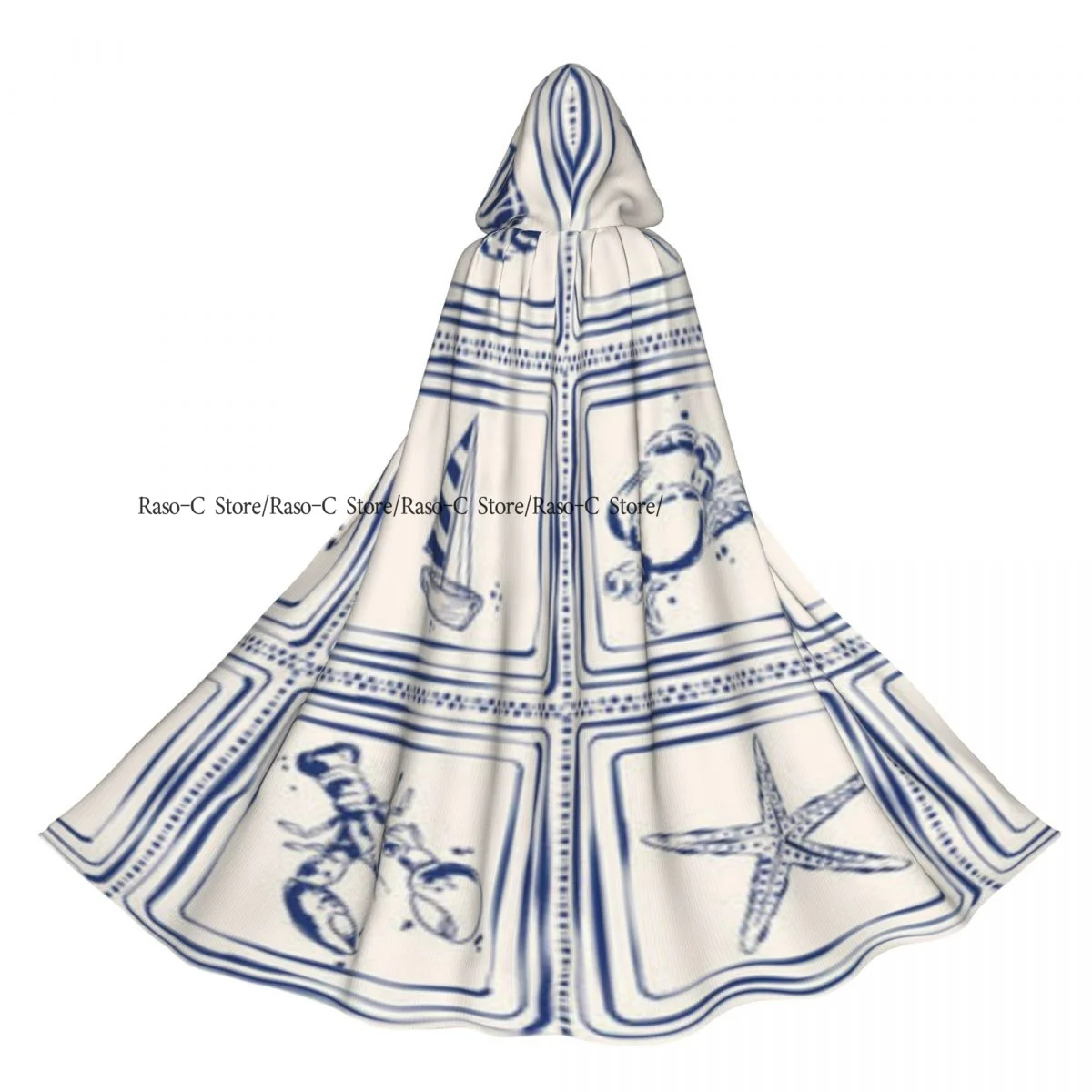 

Hooded Cloak Unisex Cloak with Hood Retro Tropical Oceans Leaves Sea Shell Nautical Boat Cloak Witch Cape Cosplay Costume