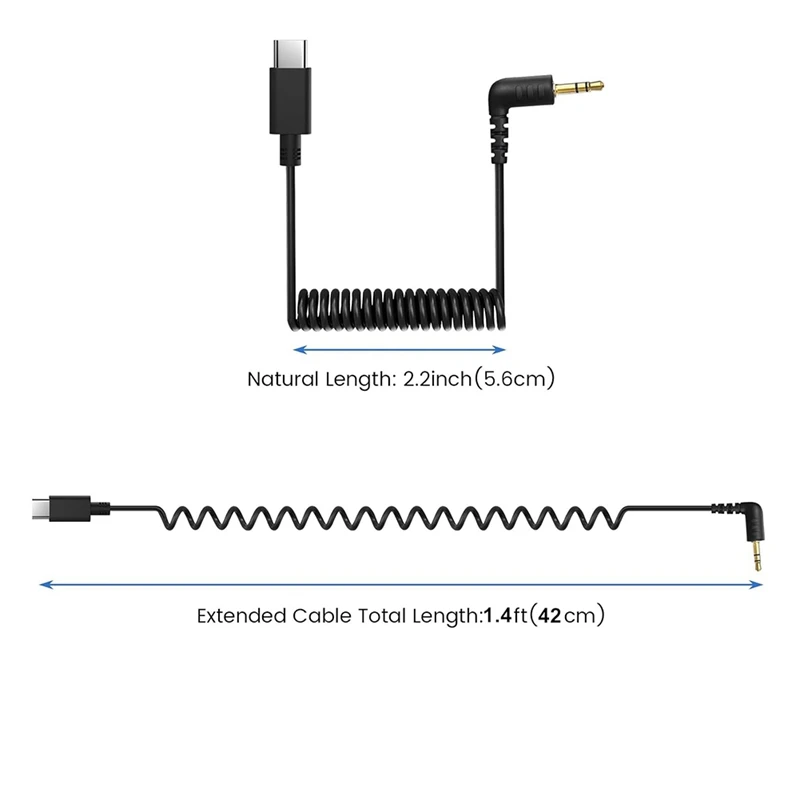 USB C to 3.5mm Microphone Cable for Wireless Go II, Coiled Right Angle TRS Male AUX Adapter Audio Cord-A12I