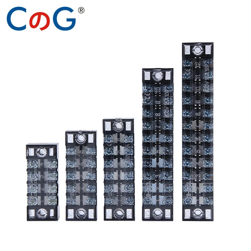 CG 1PCS Double Row Terminal Block Fence Screw Ribbon Wire Connector 15A25A45A 3/4/6/8/10/12 Optional Iron Tb connector