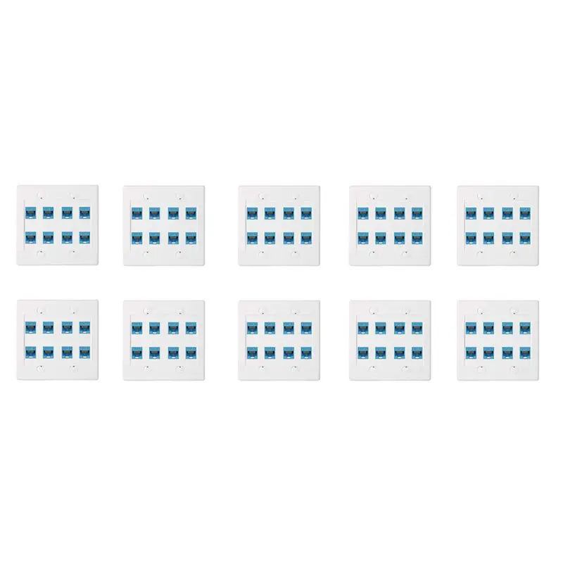

Stable 10X Ethernet Wall Plate 8 Port - Double Gang Cat6 RJ45 Keystone Jack Network Cable Faceplate Female To Female - Blue