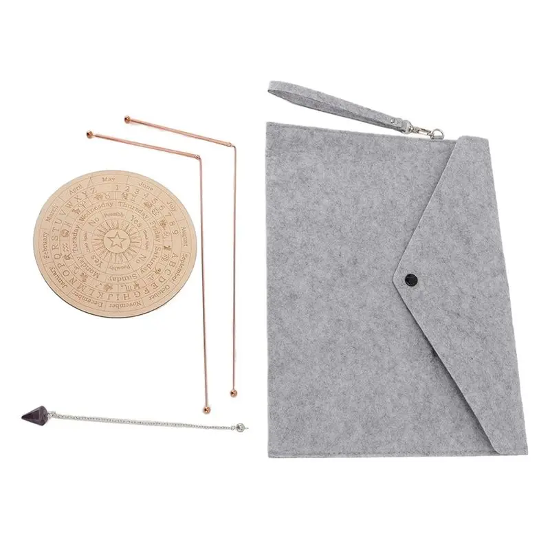 ABLA-Copper Dowsing Rods With Pendulum Pendant Divination Mat Bag For Water Paranormal Gold