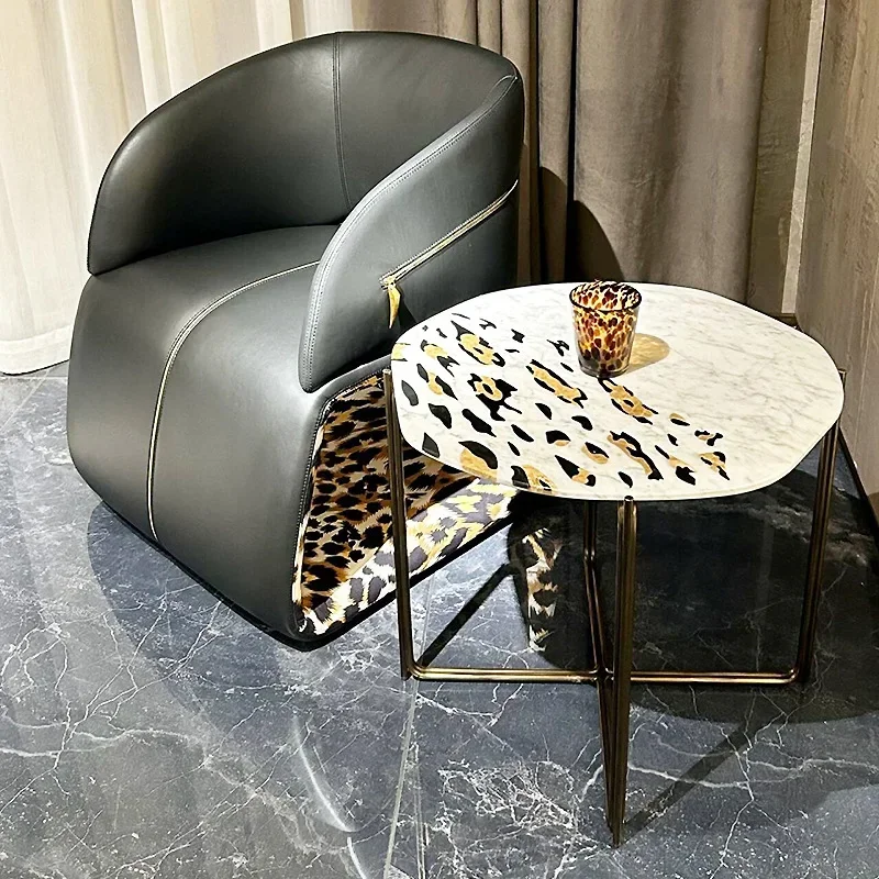 Luxury villa model room living room household stainless steel leopard print corner table