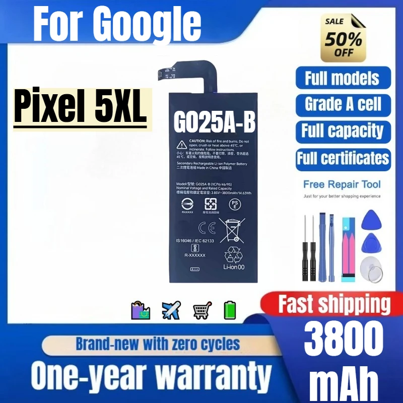 G025A-B for Google Pixel 5XL Phone Battery 0Cycle High Quality High Capacity Battery Replacement Bateria Grade A Cell with Tools