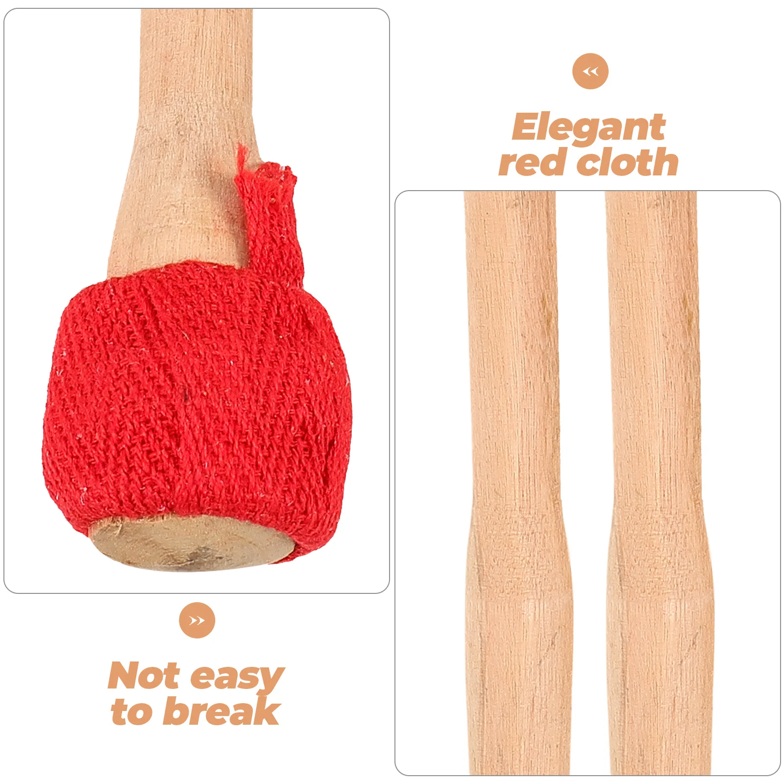 

2pcs Wooden Gong Mallets Percussion Instrument Drumsticks Wood Handle Cloth Wrapped Red Durable Balanced Striking Force
