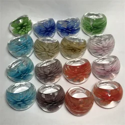 16 Styles New Handmade For Women Retro Style Murano Glass Transparent Liuli Embedded Flowers Finger Rings Fashion Jewelry