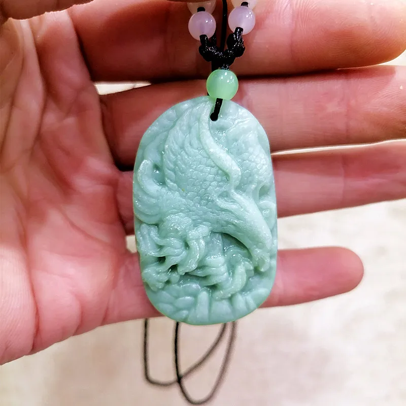 

Light Green Natural Hand-carved Eagle Pendant Fashion Fine Jewelry Men's and Women's Eagle Jade Necklace Gift