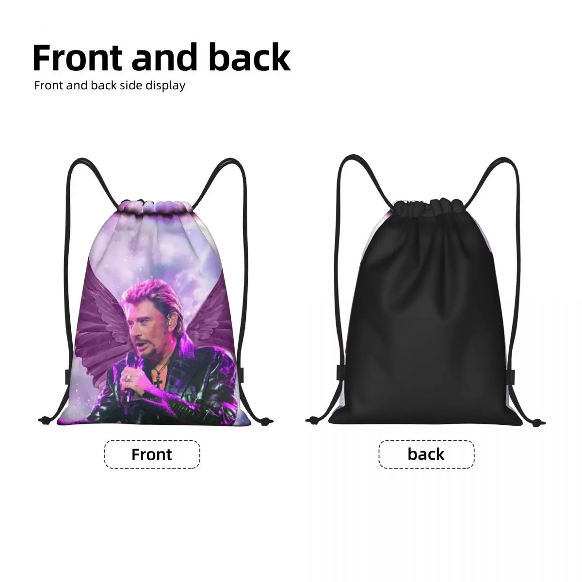 Johnny Hallyday Angel Wings Drawstring Backpack Women Men Gym Sport Sackpack Portable French Rock Singer Music Shopping Bag Sack