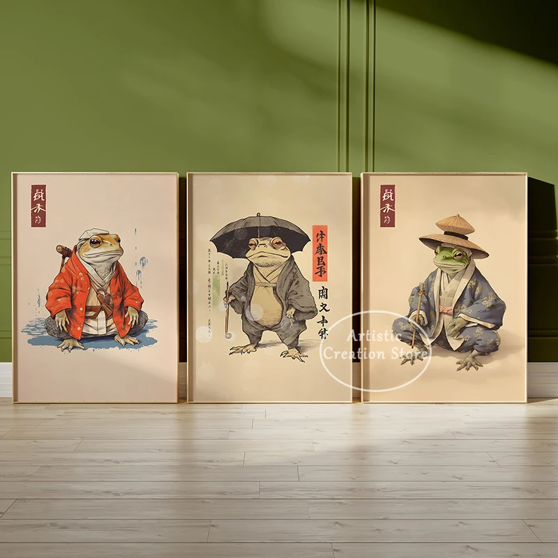 Vintage Japanese Funny Frog Print Canvas Painting Wall Picture Matsumoto Hoji Art  Art Poster for Living Room Wall Home Decor