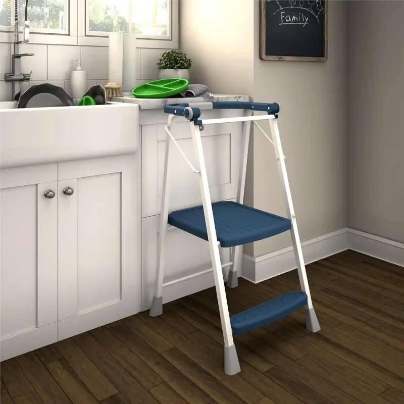 2-Step Kitchen Step ladder, Adult Folding Step Stool, Kids Folding Stepper, Green