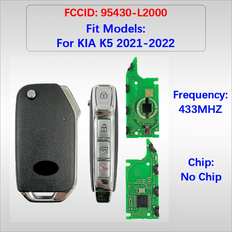

Оригинальный смарт-ключ с 4 кнопками CN051228, FCC CQOTD00660, PN: 95430-L2000, без чипа, 433 МГц, бесключевой доступ для KIA K5 2021-2023