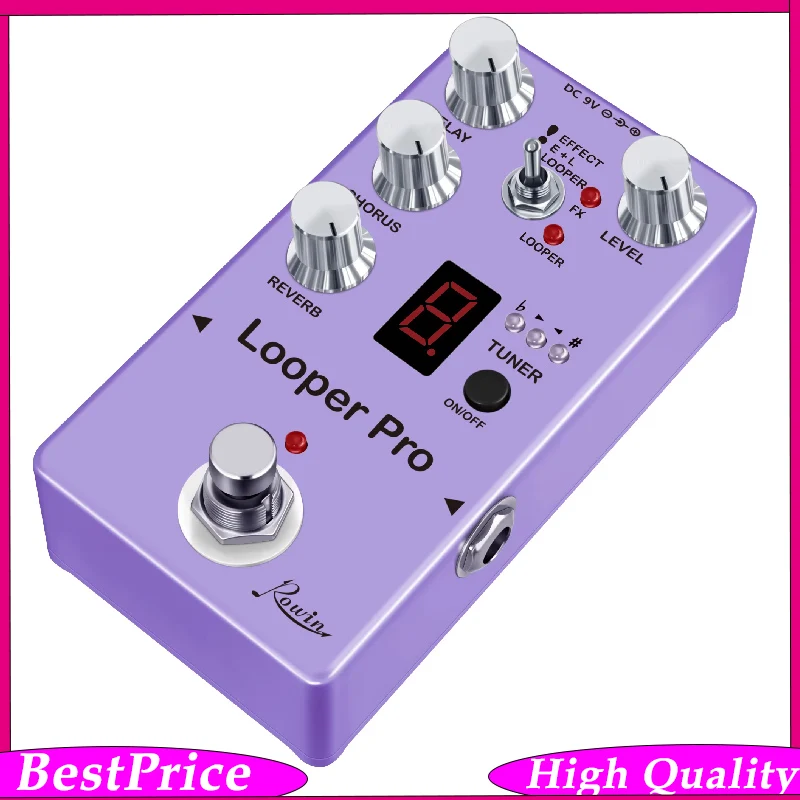 Pedal de Efectos para Guitarra Rowin Looper Tuner Reverb Chorus Delay RE-05 Looper Pro, Pedal de Grabación Multifunción
