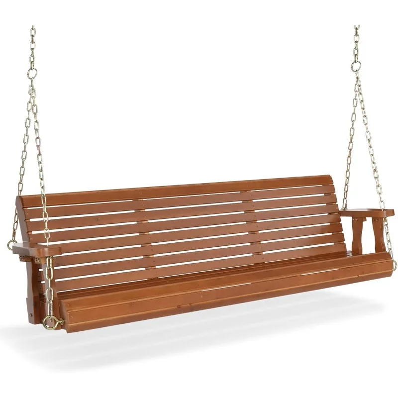 VINGLI Upgraded Patio Wooden Porch Swing for Courtyard & Garden, Heavy Duty 880 LBS Swing Chair Bench with Hanging Chains