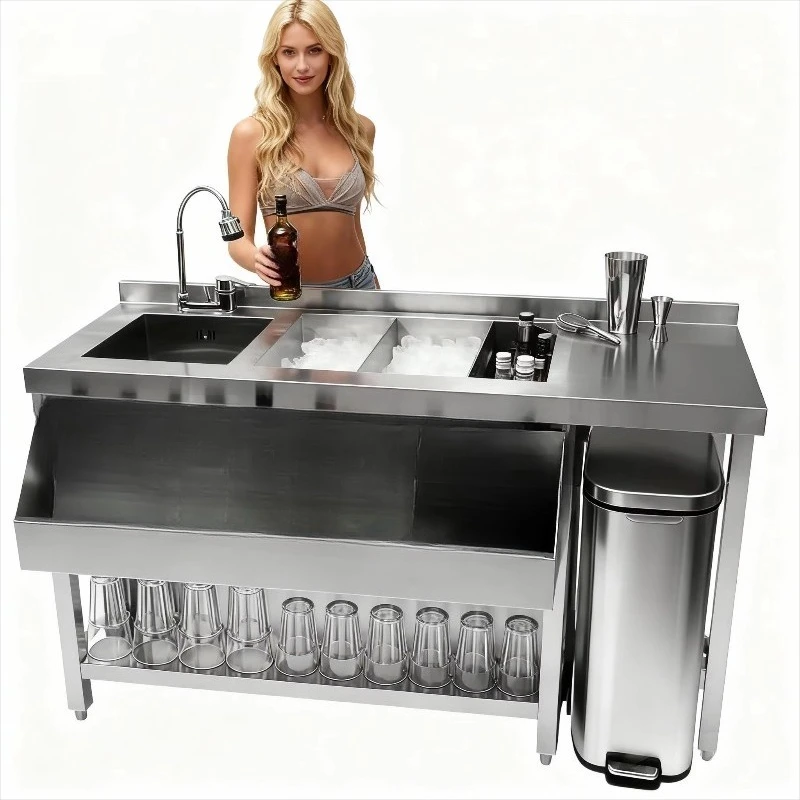 Modern and durable stainless steel bar counter workstation with sink and bar club restaurant cafe hotel