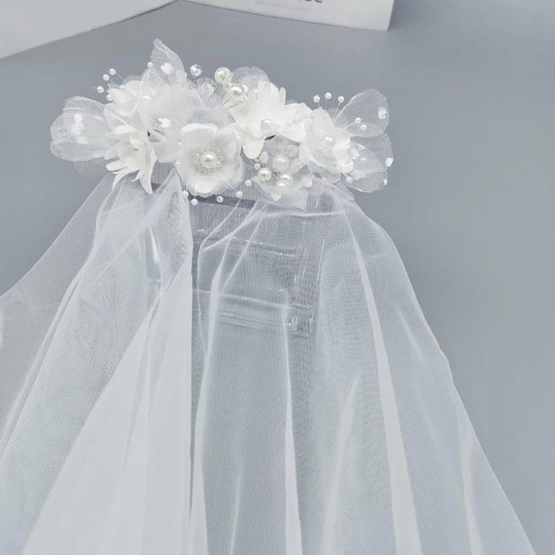 a52e 결혼 날을위한 인공 진주를 가진 가벼운 신부 베일 이중 층