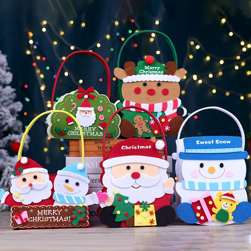 New Year Festival Party Christmas Gift Felt Storage Basket Christmas Santa Claus Candy Bag Santa Claus Fruit Basket