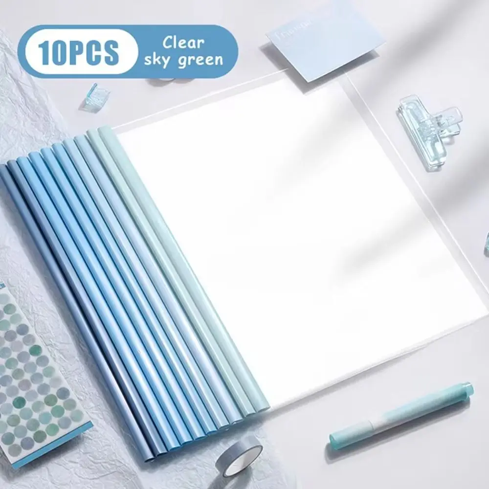 

10pcs Gradient Morandi Color A4 Draw Rod Folder Transparent Large-capacity Pull Rod Clip Waterproof Cute Document Rod Clamp