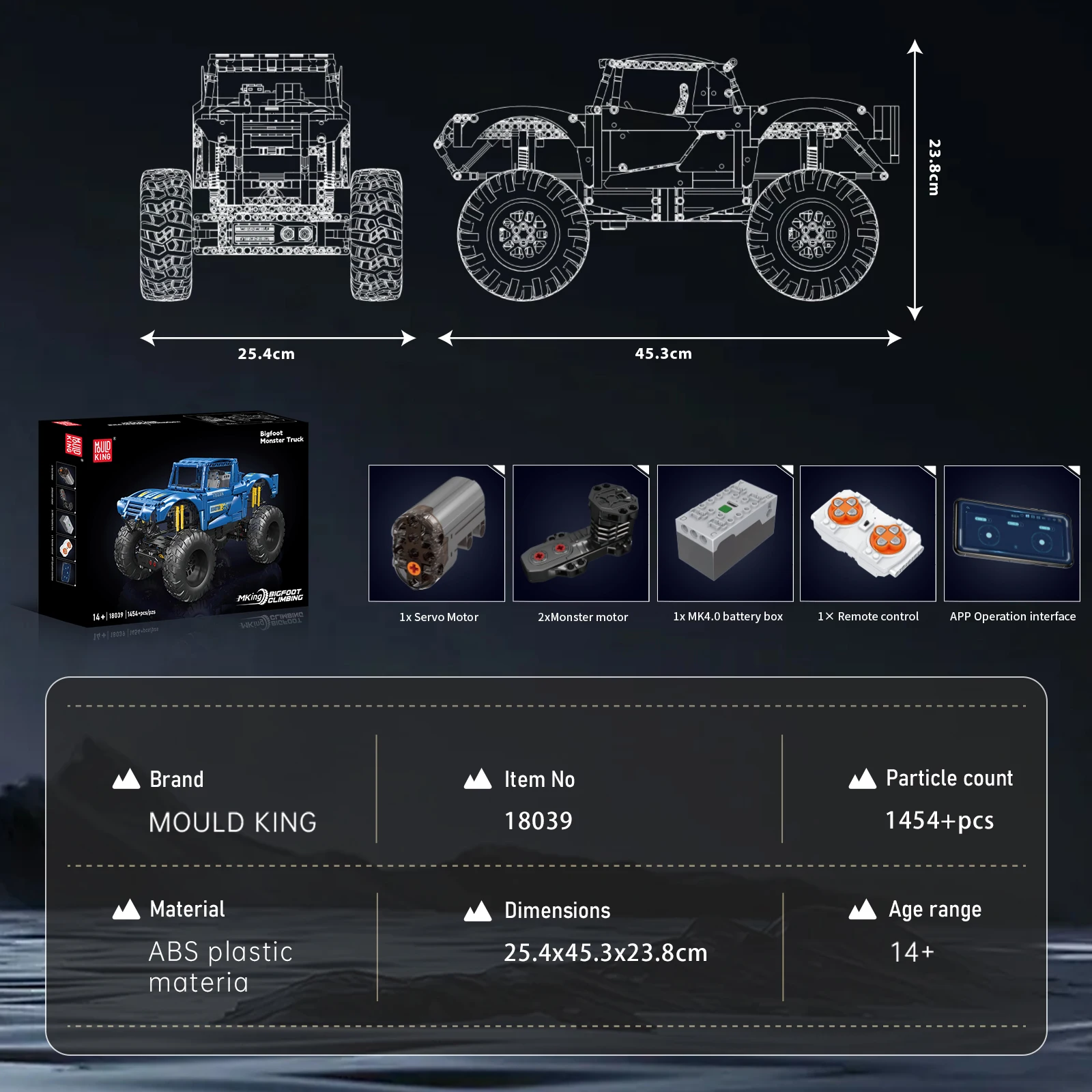Mould King 18039 coche de juguete técnico, Control remoto, camión de pie grande, montaje de bloques de construcción, juego de ladrillos para coche, regalos de navidad para niños