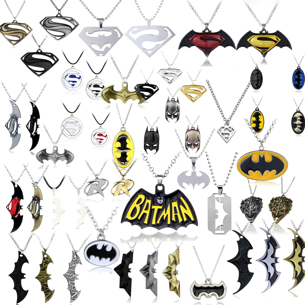 Batman Superman Pendants Necklace Keychain Toy Superheroes Movie Jewelry  Gifts Souvenir Jewelry Gift For Boy Girl Kids Friends