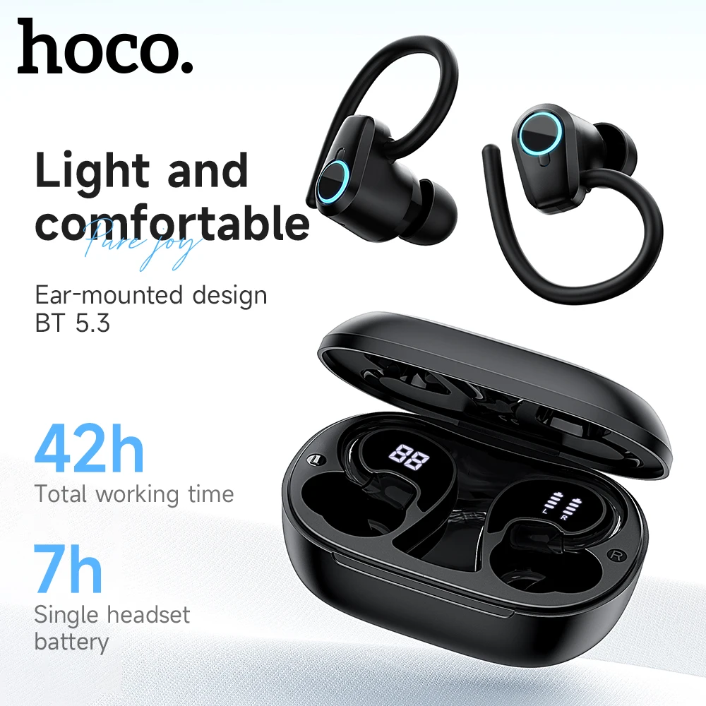 HOCO EQ8 Bluetooth 5.3 Wireless Earbuds LED Display Charging Box Sports HiFi Music Over-Ear Hooks Earphones with Touch Control