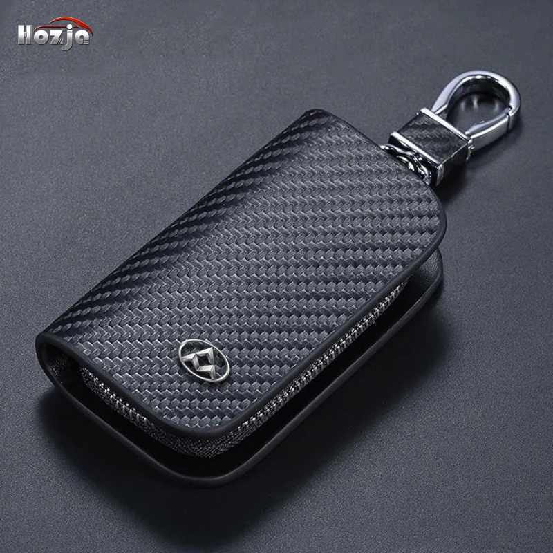 Carbon Fiber Pattern Leather Car Key Case Zipper Key Cover for MAXUS G20 D90 EUNIQ 7 MIFA EV90 With MAXUS Logo Accessories 2024