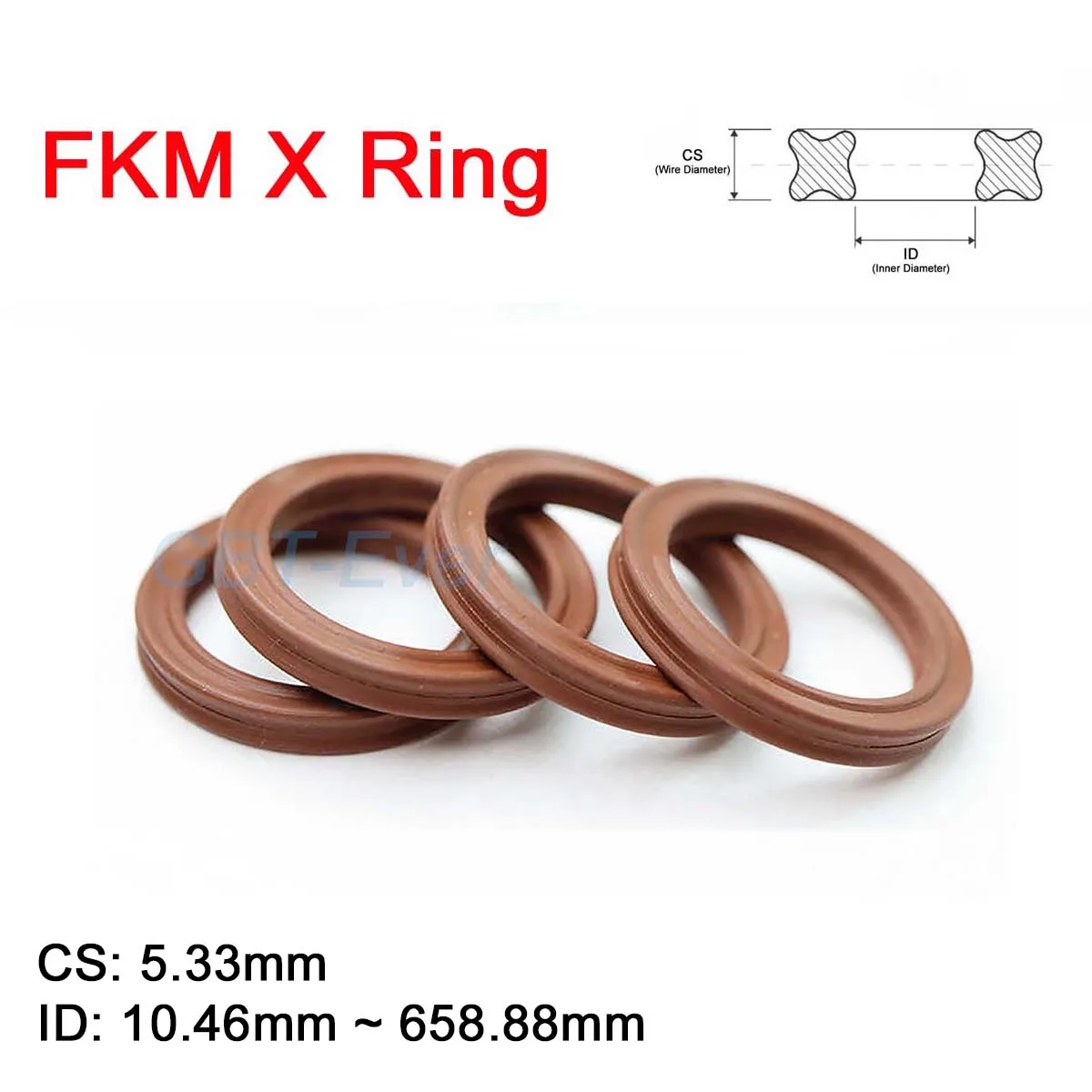 FKM X-Ring CS 5.33mm Brown Fluorine Rubber X Ring Gasket for Hydraulic Cylinder Piston Rod 10.46mm-658.88mm Resistant&Waterproof