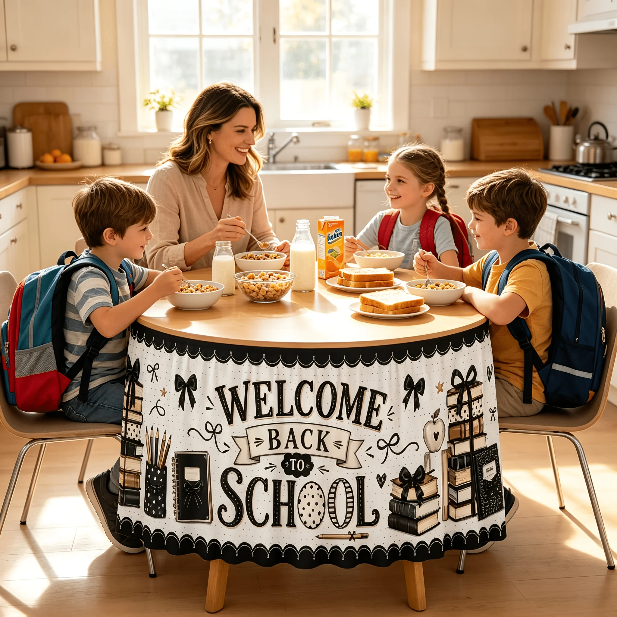 One set of welcome back-to-school skirt, featuring black and white polka dots, book, pencil and bow patternszyc