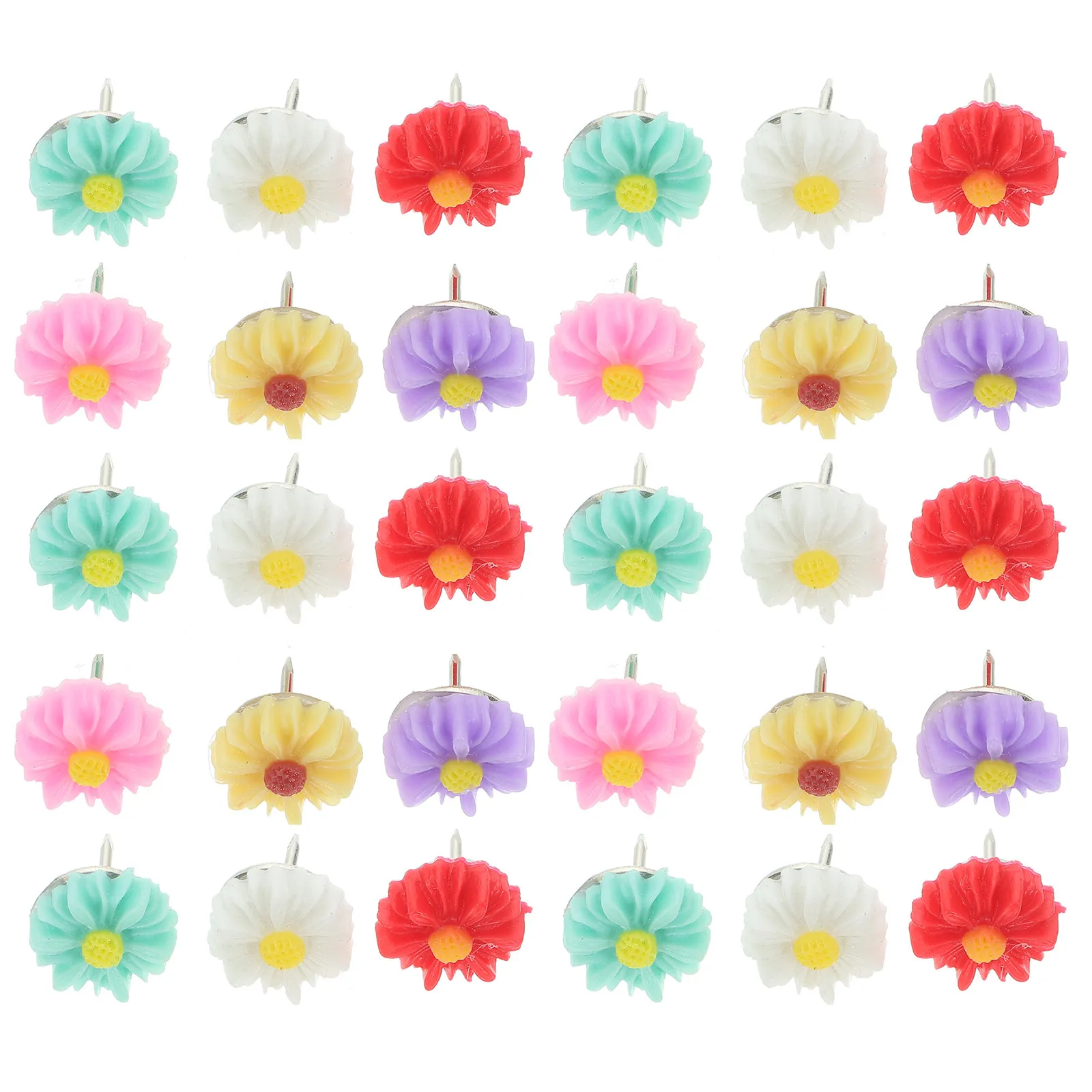 

30Pcs Bright Flower Thumbtacks 1.3x1.3cm Rust Resistant Steel Point Decorative Push Pins for Maps Memos Posters Photos Bulletin