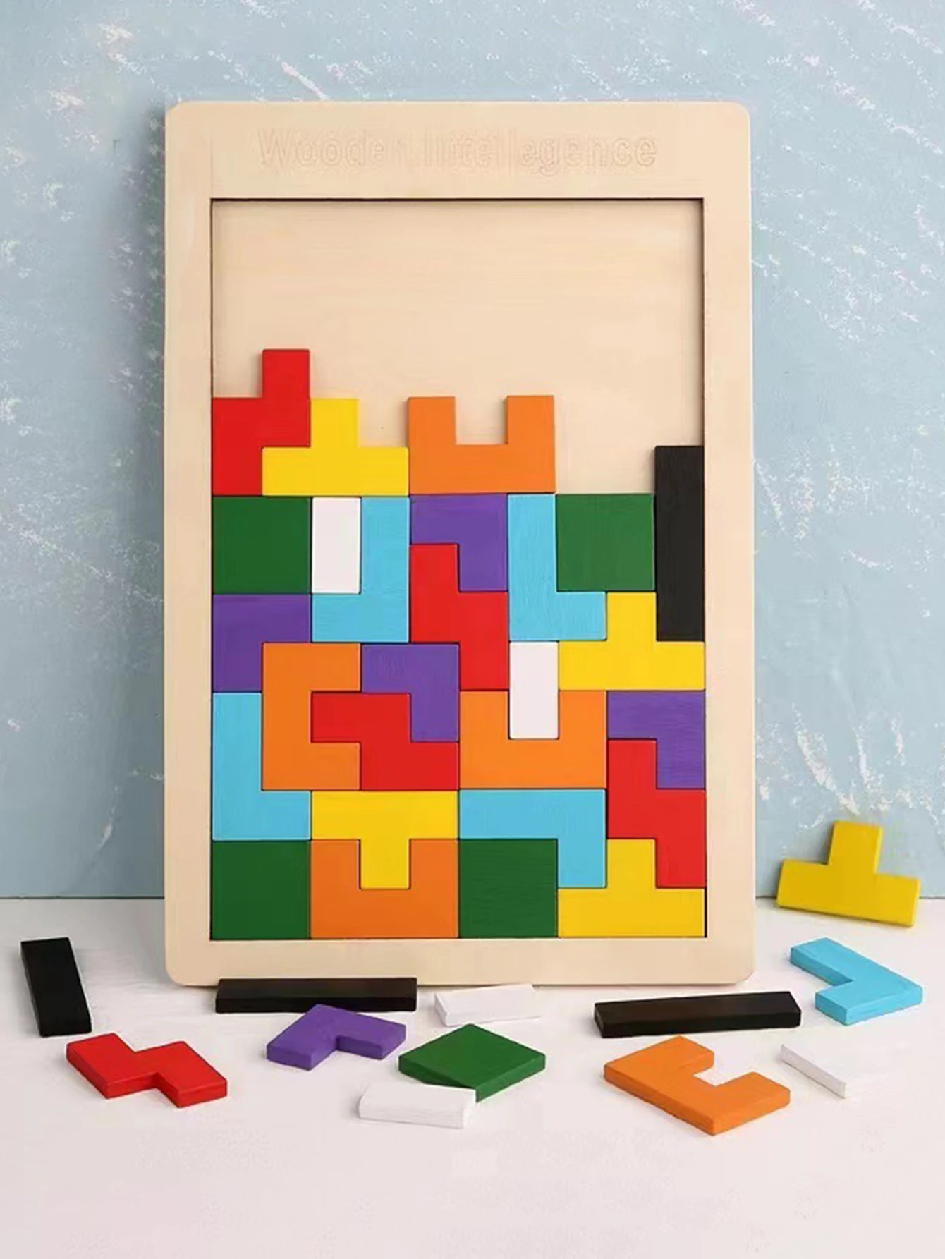 1 Set Wooden Blocks Puzzle Brain Teasers Toy Tangram Jigsaw Intelligence Colorful 3D Russian Blocks Montessori Educational