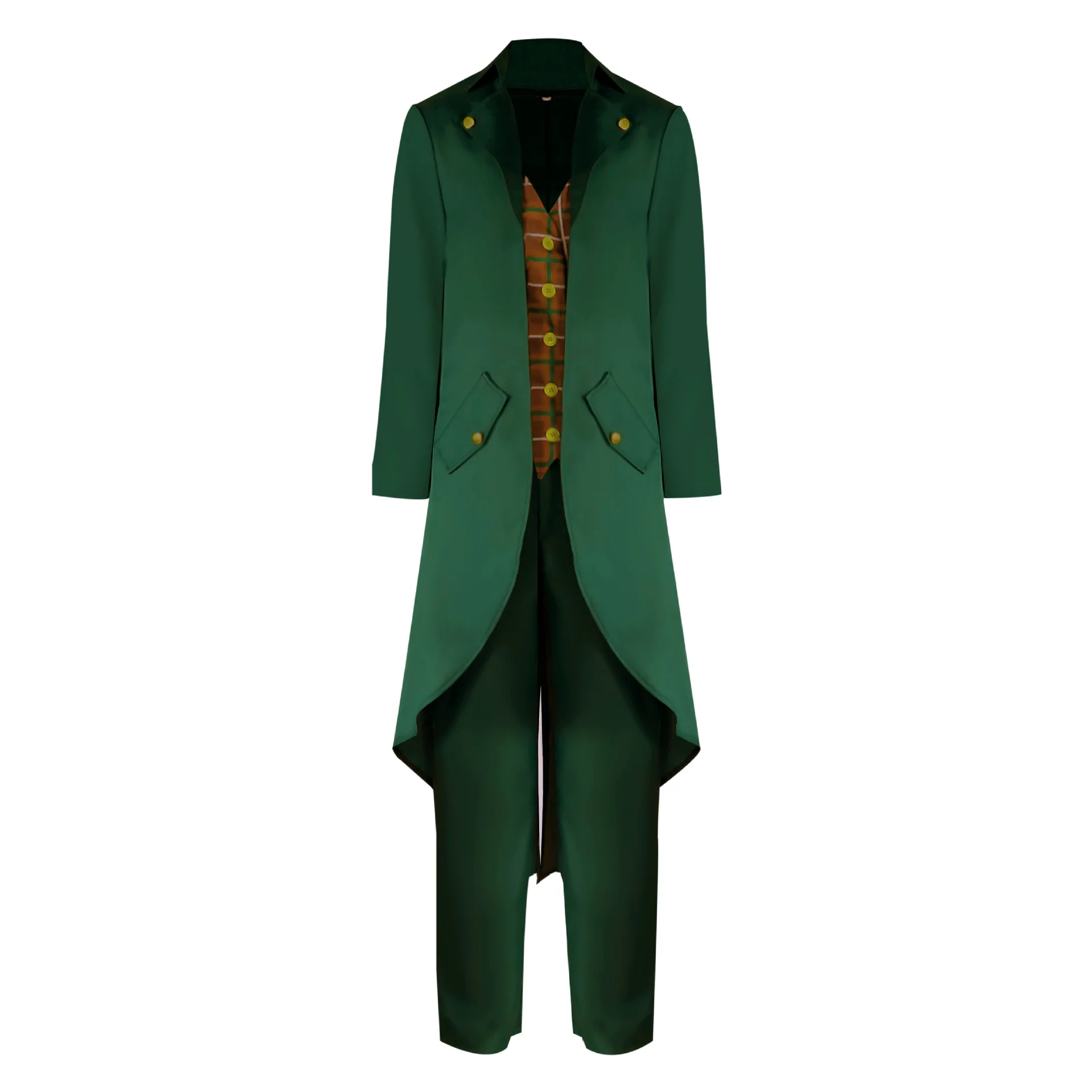 Medieval Tailcoat Suit Men's Gothic Steampunk Vintage Victorian Green Tuxedo Uniform Halloween Carnival Stage Performance Gown