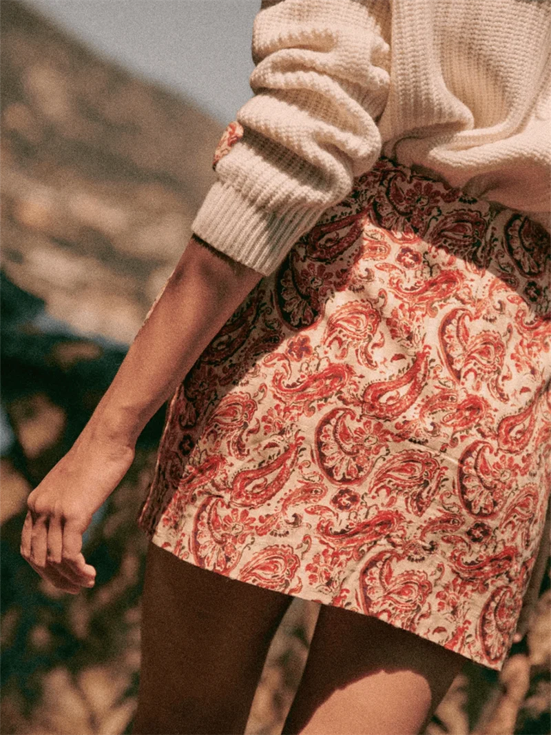 Falda de Cachemira Floral para mujer, Mini Jupe asimétrico con cordones Vintage de cintura alta, novedad de 2024