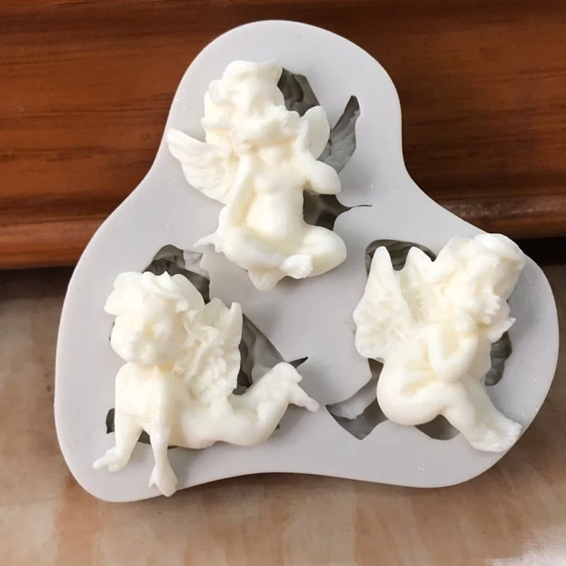 Baby Angel Shaped Silicone Mold, 3 Buracos, Boy Fondant Cookies Tools, 3D Candy Mold, Decoração De Bolo