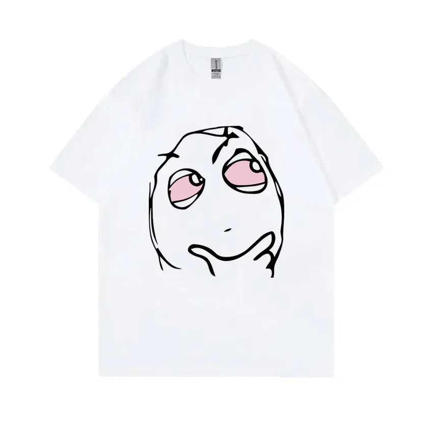 RAGE GUY Funny Meme T Shirt Manga Troll Face Be Me Pensive Red Eyes High Reaction Face T-Shirt Men Women Cotton Oversized Tshirt