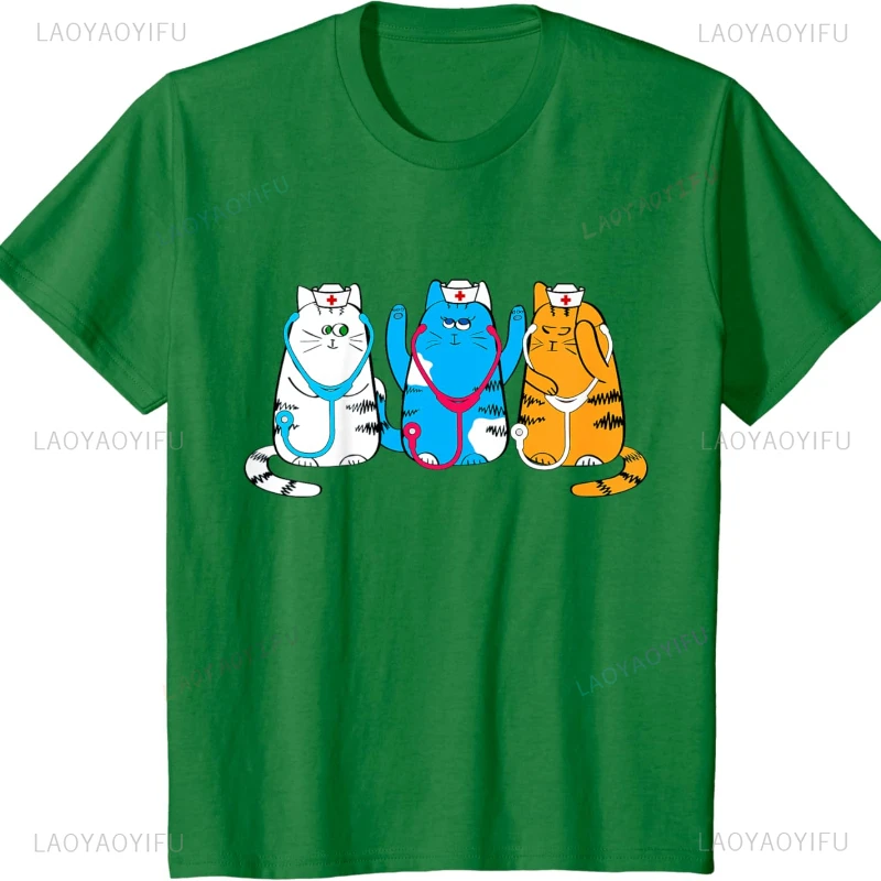 

Футболка с принтом «Медсестра-кошка», забавная футболка с милыми кошками и медсестрами, оверсайз, готический стиль Y2K, высокое качество