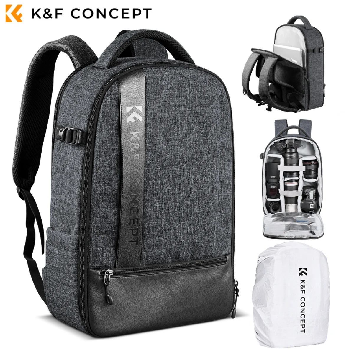 

K&F Concept Professional Camera Backpack Outdoor Travel Photography Bag for Sony Canon Nikon DSLR with Rain Cover Tripod Buckle