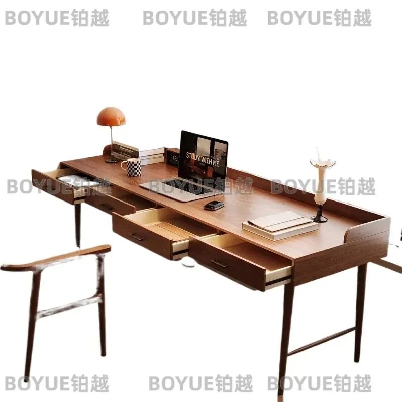 Solid Wood Window Desk with Drawers Compact Computer Table for Small Bedroom Student Study Writing Station Long Workbench