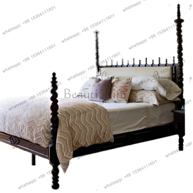 

French retro solid wood bed 1.8 meters American carved European oak bed