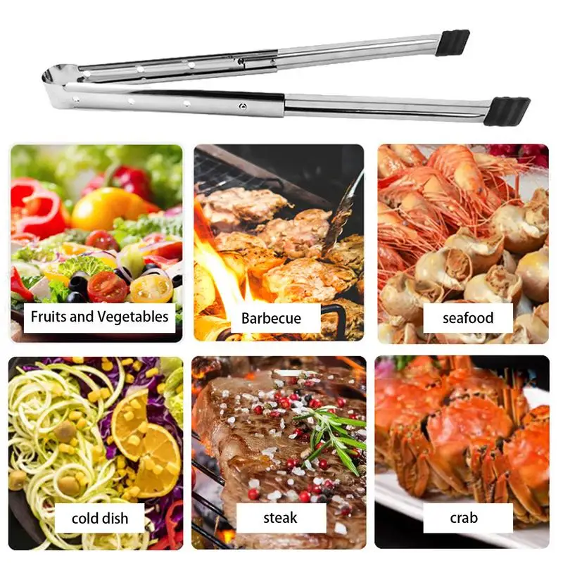 Stainless Steel Barbecue Clip Grill Tongs Meat Cooking Utensils BBQ Baking Silver Multifunctional Bread Clip Kitchen Accessories