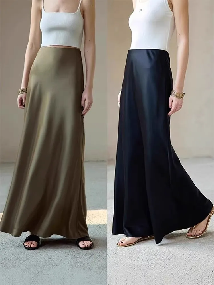 

2025 Spring New High Waist Slimming Satin Acetic Acid Gloss Oblique Cutting Dynamic Fish Tail Skirts Women Trumpet Mermaid Dress