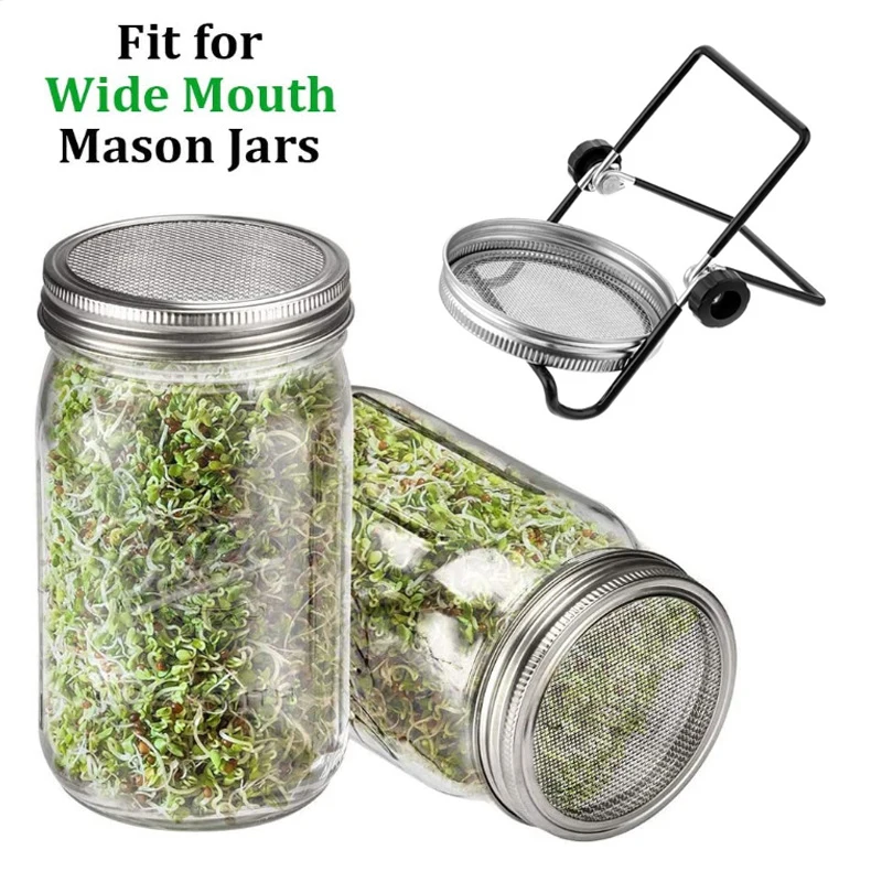 1pcs Sprout Cover Mason Jar Germinator Mesh Filter Lids Stainless Steel Sprouting Lid Bottle Rack Seed Germination Accessories