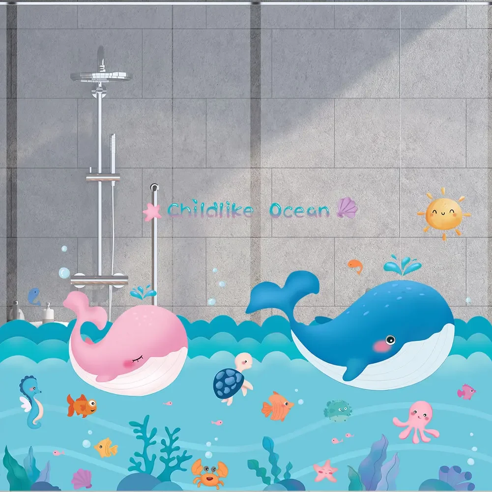 Stickers Children's Room Kindergarten Glass Stickers Cartoon Underwater World Wall Stickers Waterproof Bathroom Bathroom