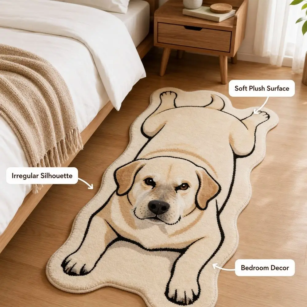 Cute Special-shaped Puppy Print Rug Decorative Carpet Soft Animal Floor Mat Puppy Print Dog Shape Entryway Mat Living Room Decor