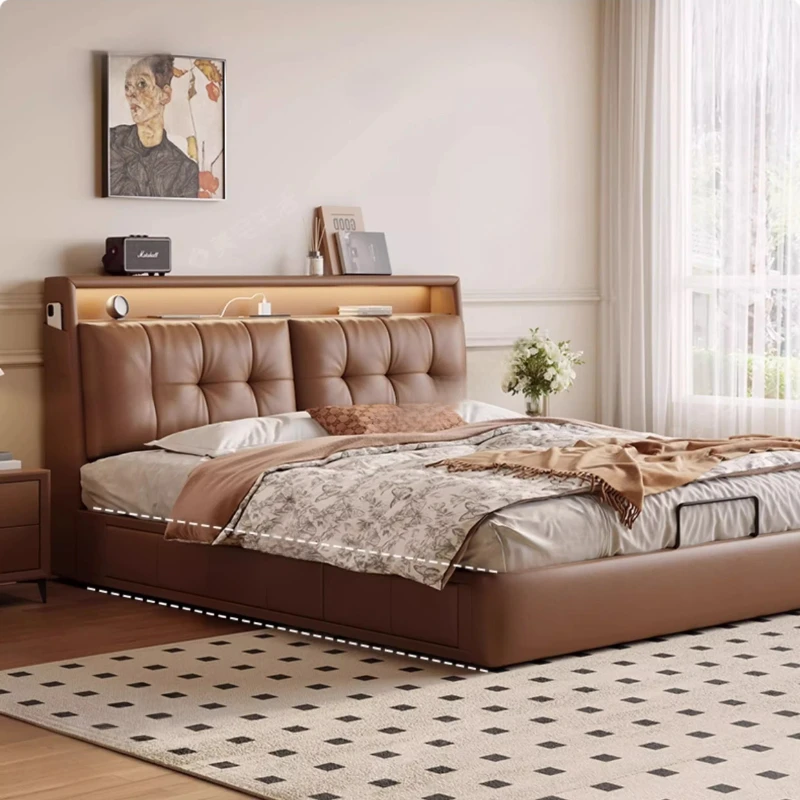 เตียงนวดอเนกประสงค์อัจฉริยะ โครงเตียงควีนไซส์/ดับเบิ้ล ดีไซน์ยุโรปสมัยใหม่ พร้อมที่เก็บของ หนังคุณภาพสูง ปลอดภัย ดีไซน์โดดเด่น เฟอร์นิเจอร์สุดพิเศษ